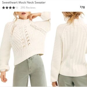 Free People Cream Mock Neck Chunky Sweater 100% Cotton
